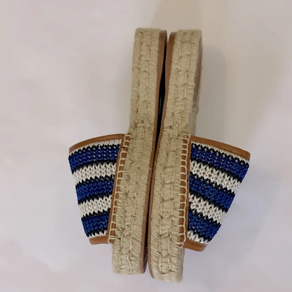 NWT Lafayette 148 Raffia Espadrille Slide EU 41/US 11 in Cobalt Multi